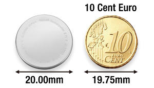 Comparison between a coin battery and a 10-cent euro