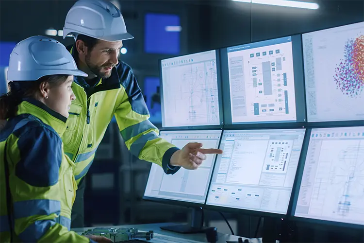 Image depicting staff monitoring multiple monitors for disaster prevention and security purposes